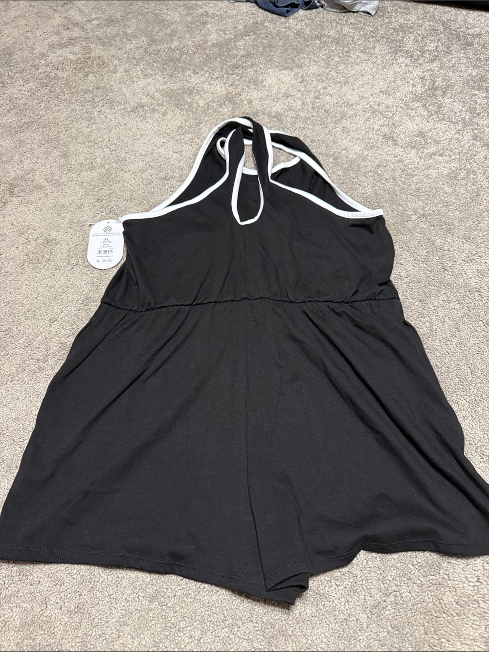 wonder nation Black One-Piece Romper with White Trim